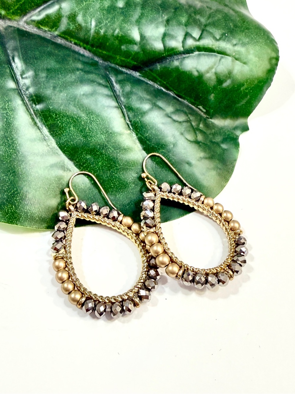 Leslie Danzis for Anthropologie Hematite Crystal Gold Teardrop Earrings NWT